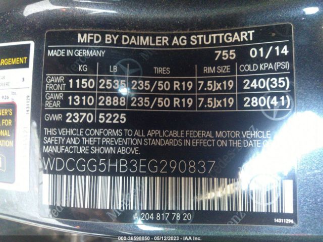 WDCGG5HB3EG290837 Mercedes-Benz Glk-class Glk 350