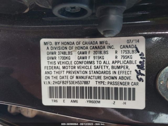2HGFB2F53EH537887 Honda Civic Sedan Lx