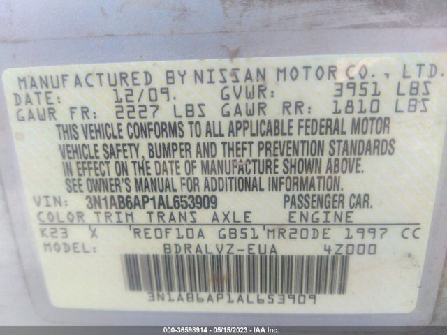 2010 NISSAN SENTRA 2.0 SL VIN: 3N1AB6AP1AL653909