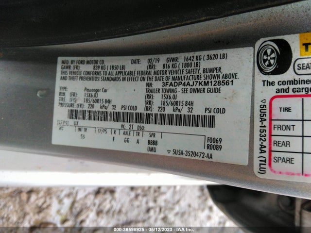 Ford FIESTA S 2019 3FADP4AJ7KM128561 Image 10