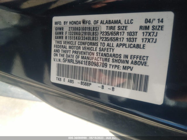 Honda ODYSSEY EX 2014 5FNRL5H41EB098709 Image 9