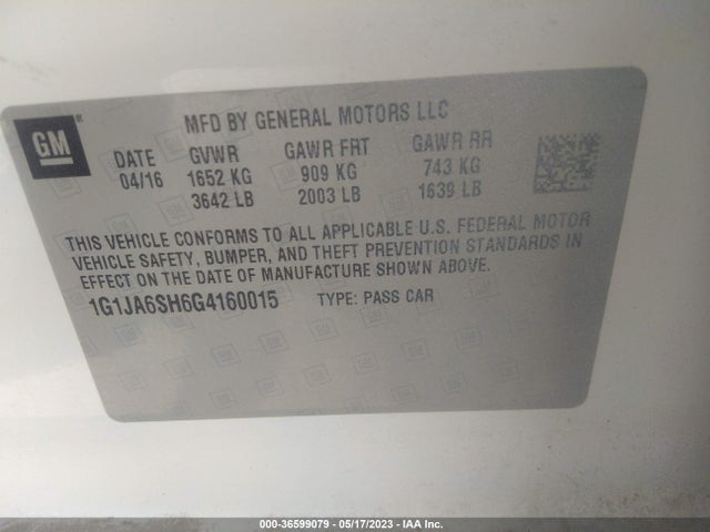 Chevrolet SONIC LS 2016 1G1JA6SH6G4160015 Image 10