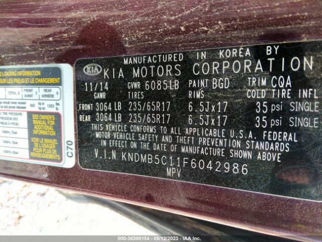 KNDMB5C11F6042986 KIA SEDONA LX