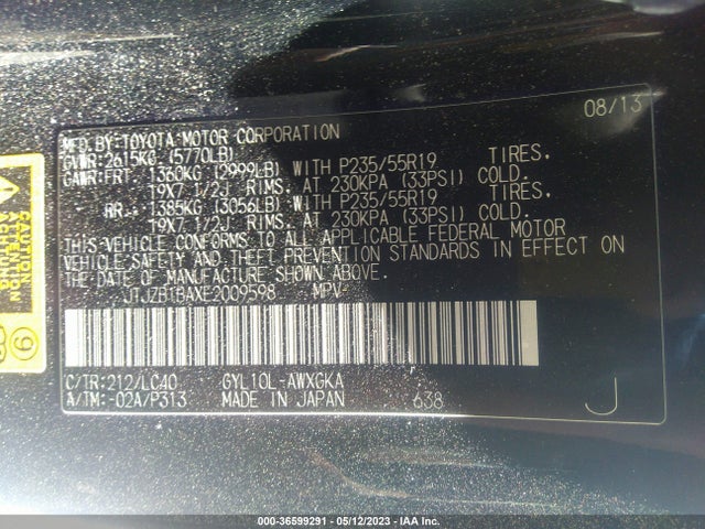 JTJZB1BAXE2009598 Lexus RX 450H
