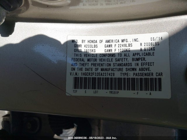 Honda Accord Sedan Lx 2014 1HGCR2F32EA237429 Image 9