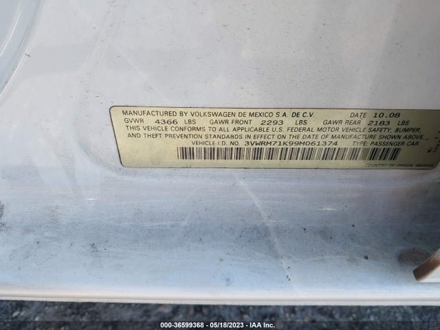 2009 VOLKSWAGEN JETTA SEDAN SE/SEL VIN: 3VWRM71K99M061374