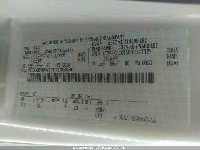2022 Ford E-Series, VIN: 1FDXE4FN7NDC32536