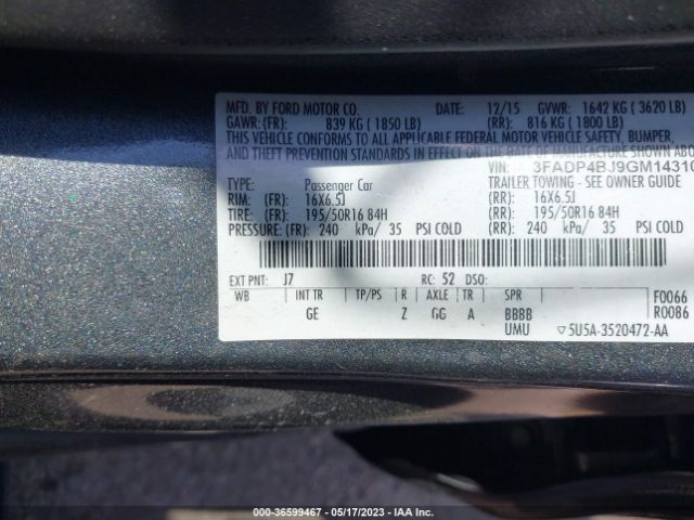 3FADP4BJ9GM143102 Ford FIESTA SE