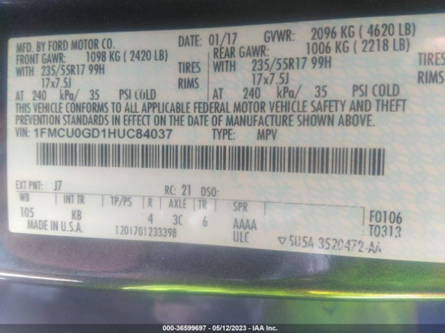 1FMCU0GD1HUC84037 Ford ESCAPE SE