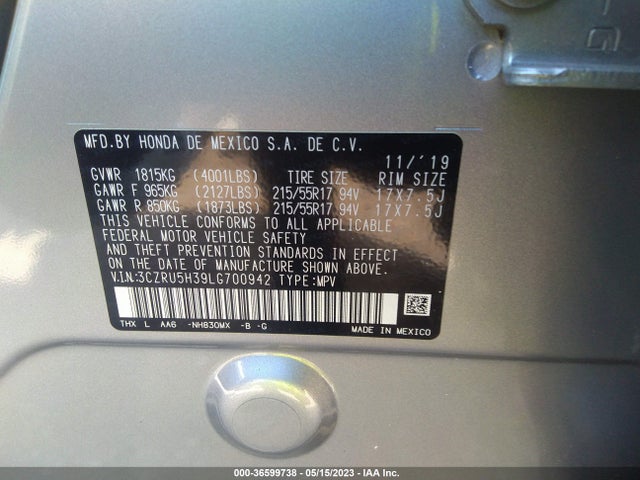Honda HR-V LX 2020 3CZRU5H39LG700942 Image 9