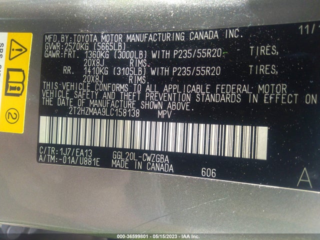 2020 Lexus RX, VIN: 2T2HZMAA9LC158138