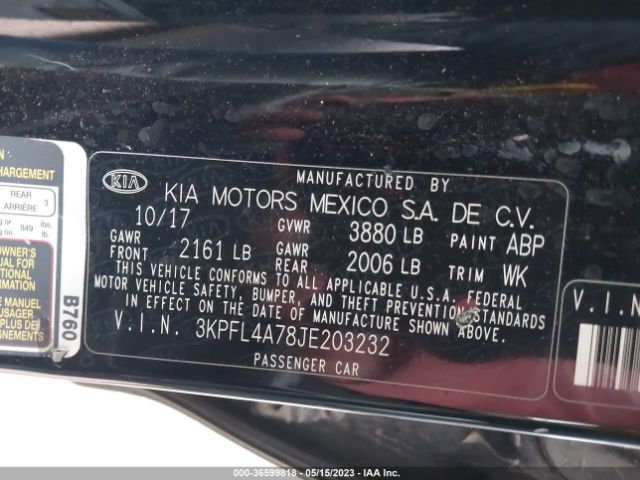 3KPFL4A78JE203232 KIA FORTE LX