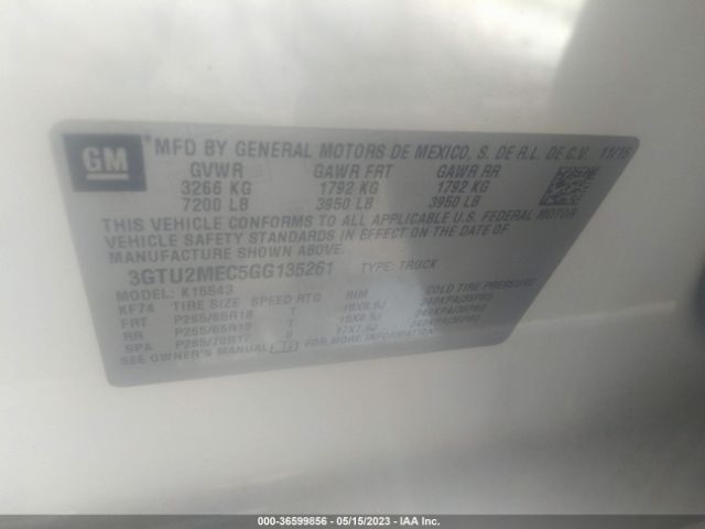 3GTU2MEC5GG135261 GMC Sierra 1500 Sle