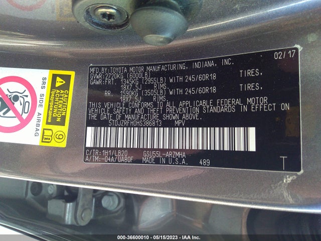 Toyota Highlander Xle/se 2017 5TDJZRFH0HS386813 Image 11