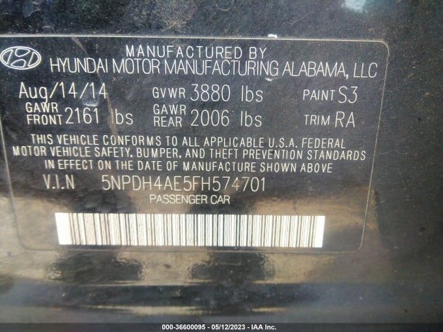 Hyundai ELANTRA SE 2015 5NPDH4AE5FH574701 Image 9