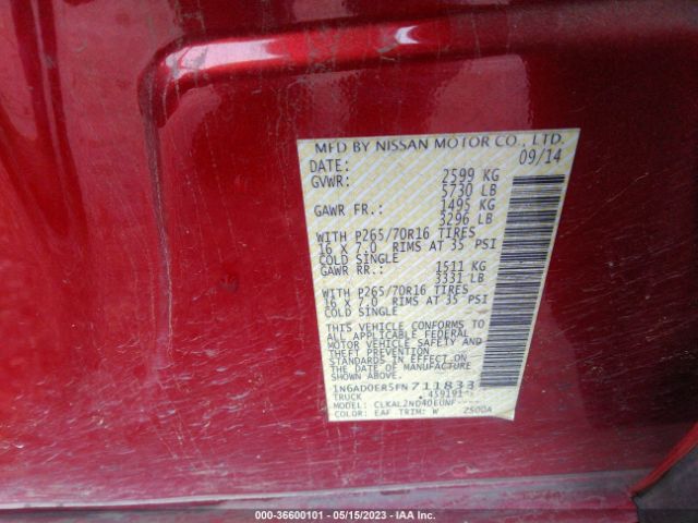 1N6AD0ER5FN711833 Nissan Frontier Sv