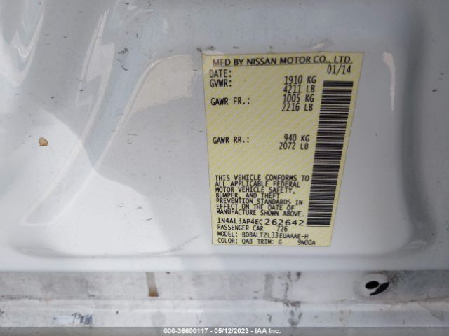 1N4AL3AP4EC262642 Nissan Altima 2.5 Sv