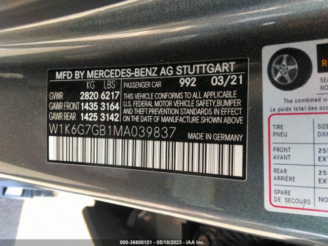 W1K6G7GB1MA039837 Mercedes-Benz S-class S 580