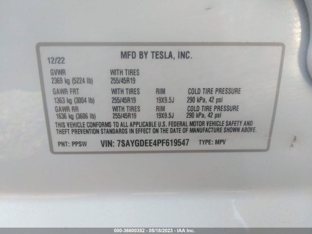Tesla Model Y Long Range 2023 7SAYGDEE4PF619547 Image 10