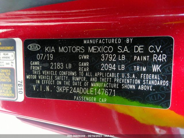 3KPF24AD0LE147671 KIA Forte Lxs