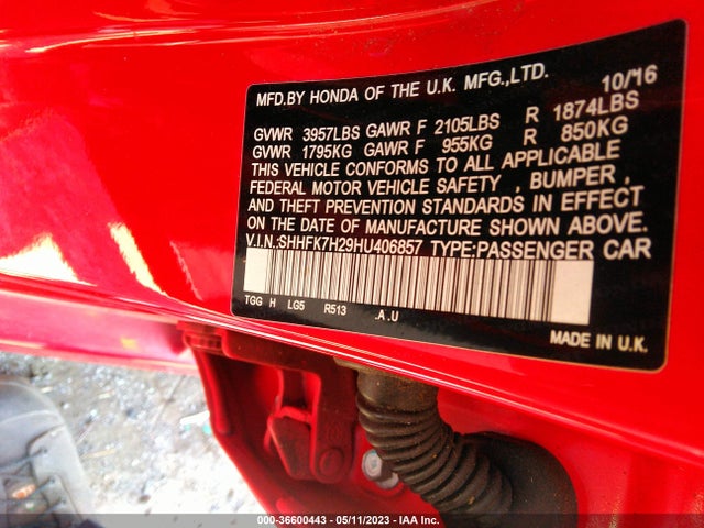 Продажа на аукционе авто 2017 Honda Civic Hatchback Lx, vin: SHHFK7H29HU406857, номер лота: 36600443