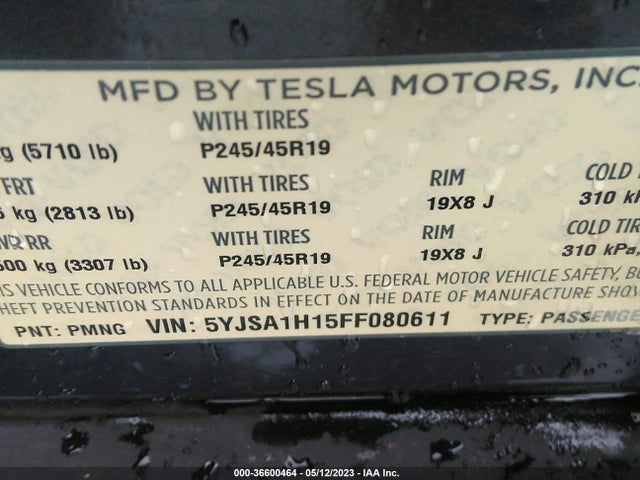 Tesla Model S 60/70/85 2015 5YJSA1H15FF080611 Image 9
