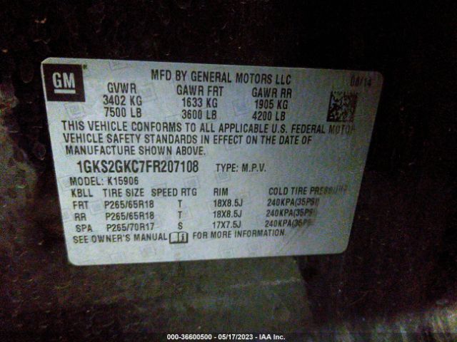 1GKS2GKC7FR207108 GMC Yukon Xl Sle
