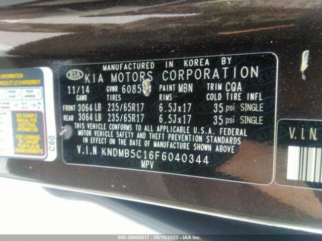 KNDMB5C16F6040344 KIA SEDONA LX