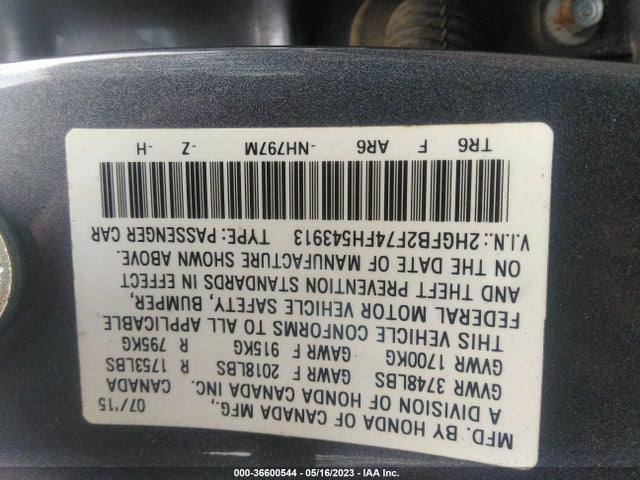 Honda Civic Sedan Se 2015 2HGFB2F74FH543913 Image 9