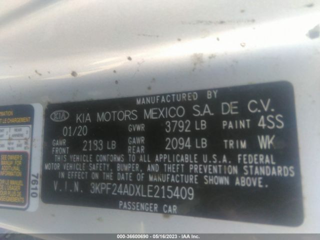 3KPF24ADXLE215409 KIA Forte Lxs