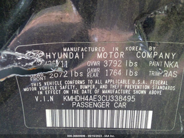 2012 HYUNDAI ELANTRA GLS PZEV VIN: KMHDH4AE3CU338495