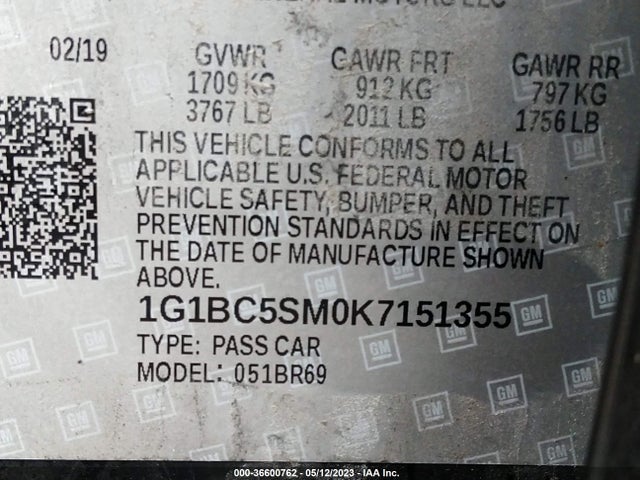 1G1BC5SM0K7151355 Chevrolet CRUZE LS