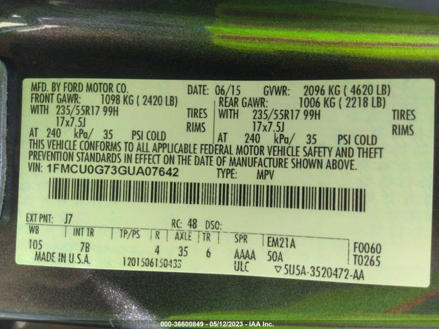 Ford ESCAPE SE 2016 1FMCU0G73GUA07642 Image 11