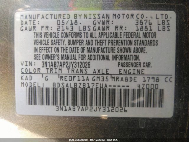 3N1AB7AP2JY312026 Nissan SENTRA S