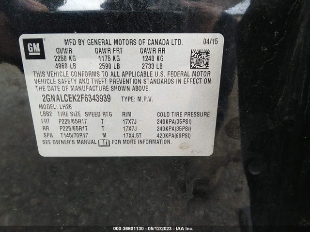 Chevrolet EQUINOX LT 2015 2GNALCEK2F6343939 Image 11
