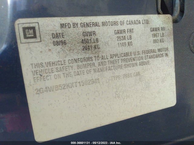 1996 BUICK REGAL CUSTOM VIN: 2G4WB52KXT1502941