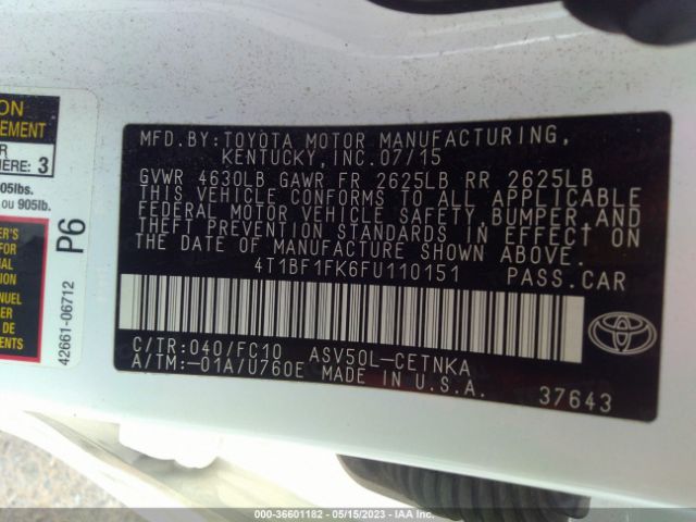Toyota Camry Xle/se/le/xse 2015 4T1BF1FK6FU110151 Image 9