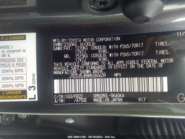 Toyota 4RUNNER SR5 2022 JTEEU5JR8N5260639 Image 11