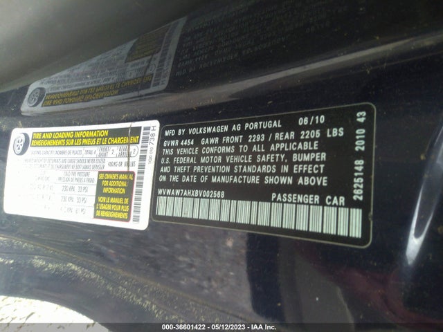 2011 VOLKSWAGEN EOS KOMFORT VIN: WVWAW7AHXBV002568