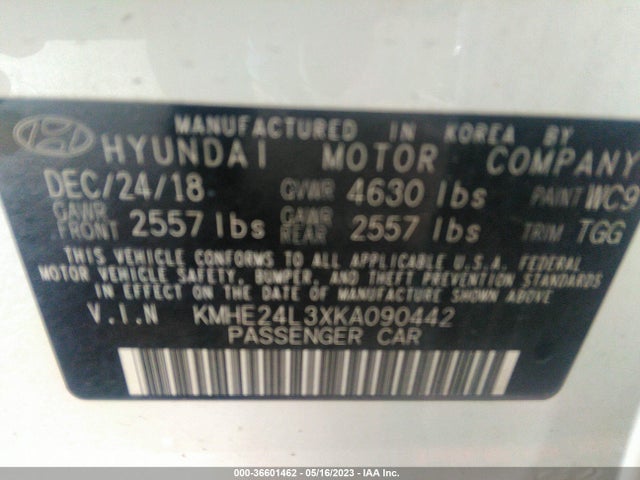 2019 HYUNDAI SONATA HYBRID SE VIN: KMHE24L3XKA090442