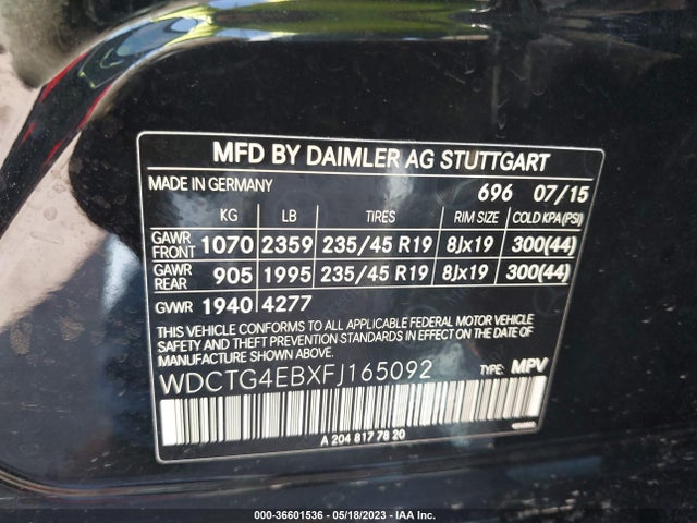 2015 MERCEDES-BENZ GLA-CLASS GLA 250 VIN: WDCTG4EBXFJ165092