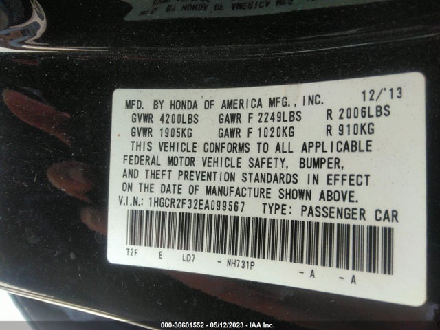 Honda Accord Sedan Lx 2014 1HGCR2F32EA099567 Image 9