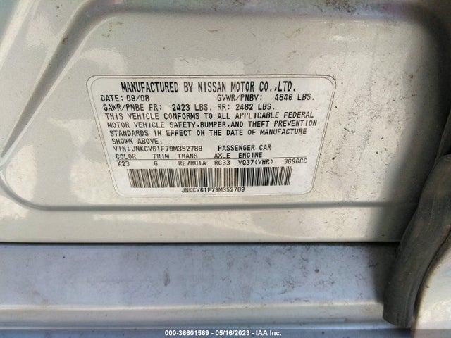2009 INFINITI G37 SEDAN X VIN: JNKCV61F79M352789