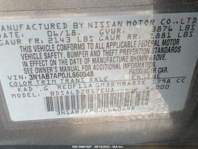 3N1AB7AP0JL660548 Nissan SENTRA SV