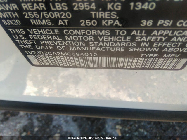 Продажа на аукционе авто 2021 Volkswagen Atlas 3.6l V6 Se W/technology, vin: 1V2JR2CA2MC584012, номер лота: 36601976