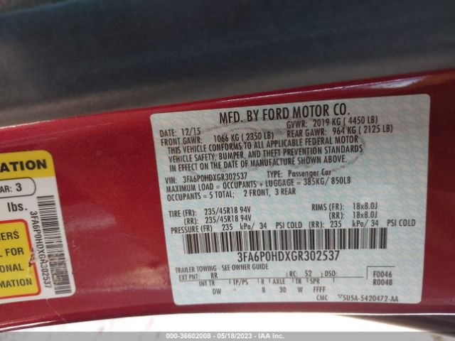 3FA6P0HDXGR302537 Ford FUSION SE