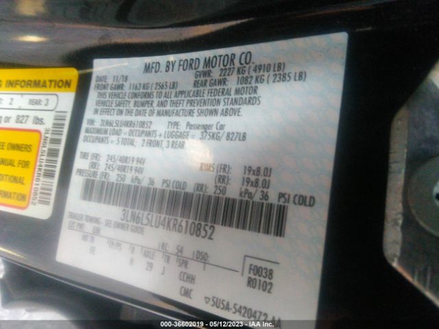 3LN6L5LU4KR610852 Lincoln Mkz Hybrid Reserve I