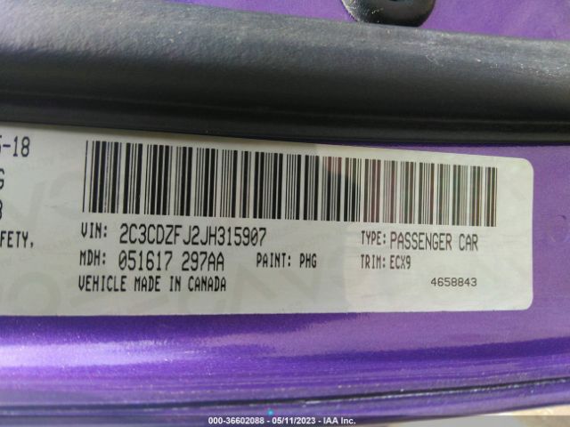 2C3CDZFJ2JH315907 Dodge Challenger
