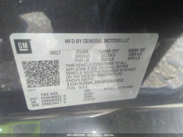 1GKS2HKJ9HR345451 GMC YUKON XL DENALI