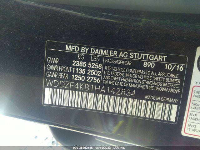 2017 MERCEDES-BENZ E-CLASS E 300 VIN: WDDZF4KB1HA142834
